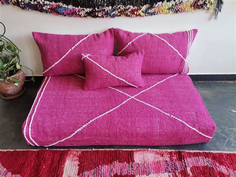 Handmade Moroccan Floor Couch Set – Pink & White Cotton