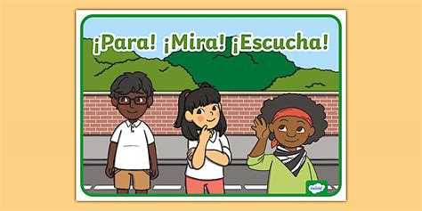 Póster: Para, mira, escucha (teacher made) - Twinkl
