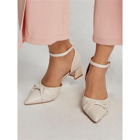 Chic Women's Ivory Pointed Toe Ankle Strap Block Heel Pumps with ...