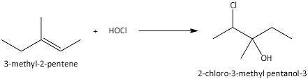 3 - methyl - 2 - pentene on reaction with HOCl gives: - Brainly.in