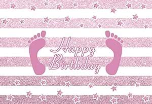 Baocicco 8x6.5ft Pink Foot Prints Happy Birthday Backdrops White and ...
