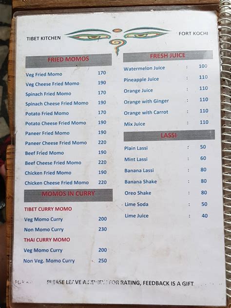 Menu at Tibet Kitchen, Kochi, KB Jacob Rd