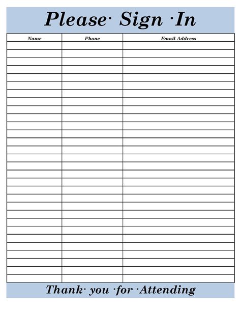 Sign In Sheet Examples - Printable Free Templates