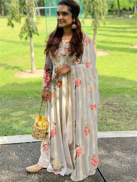 Off White Color Printed Georgette Gown With Pearl lace Border Dupatta ...