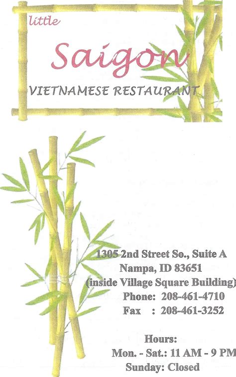 Menu at Little Saigon Vietnamese Restaurant, Nampa