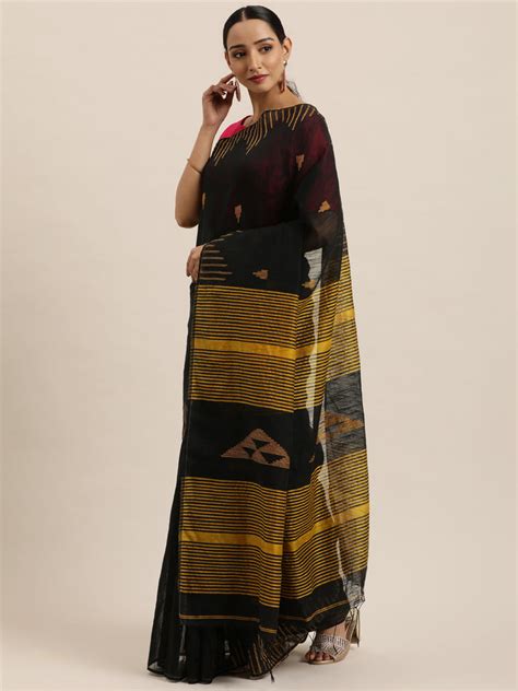Black & Gold-Toned Woven Design Silk Cotton Saree (TDSR3-22-BLACK ...