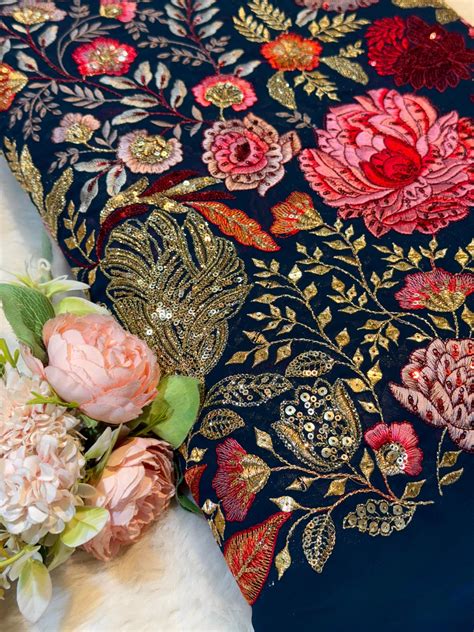 Eena Blue Georgette Thread and Sequins Embroidery 50 Inch Width ...