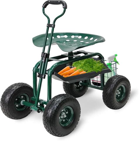 Amazon.com: BESTHLS Garden Cart with Seat on Wheels Rolling Gardening ...