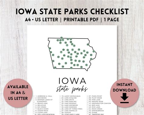 Iowa State Park Map Printable | State Park Checklist | State Parks ...