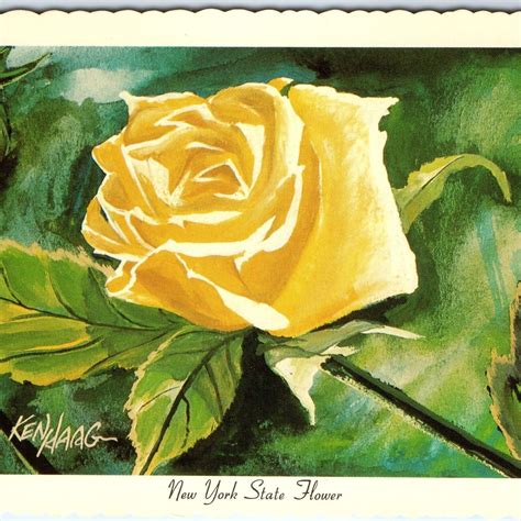 1967 NY New York State Flower Rose Yellow Bloom Ken Haag Painting Art ...