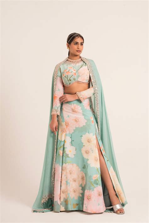 Blue Crepe Slit Lehenga – Ruhr India