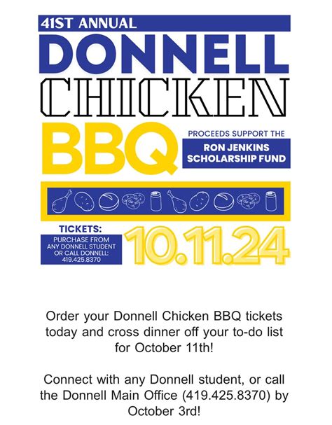 41st Annual Donnell Chicken BBQ, Donnell Middle School, Findlay, 11 October