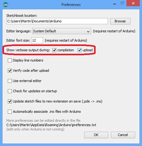 Image result for Arduino Preferences Menu