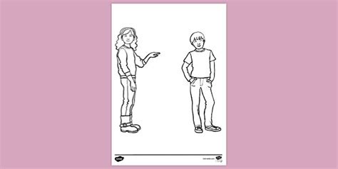 Child Pointing at Boy Colouring Sheet | Colouring Sheets