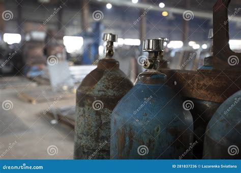 Part of the Oxygen Cylinders in the Welding Shop Stock Photo - Image of fuel, metallic: 281837236