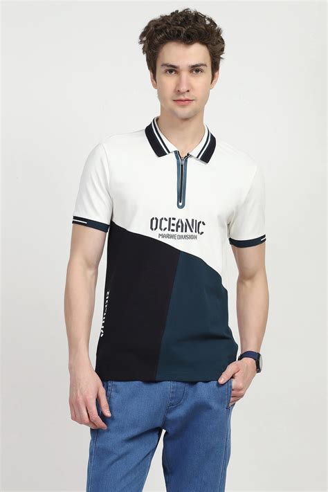 Blue Color Block Cotton Polo T-shirt – Global Republic