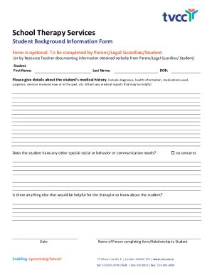 Fillable Online School Therapy Services Student Background Information ...