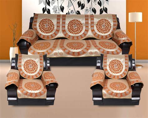 GOLDENIZ Velvet 12 Pc Sweet Pea Gold Flower Printed Sofa Cover Set of 5 ...