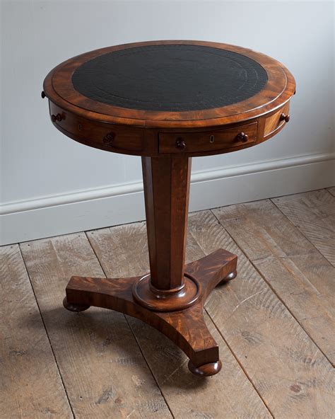 Small Antique Drum Table, rent table, leather top round table : Tripod ...