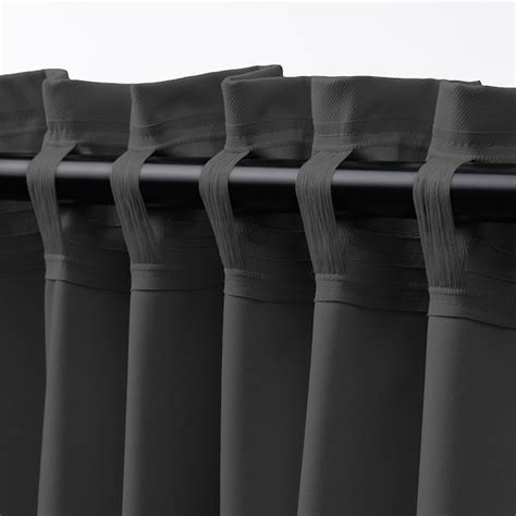 KORGMOTT block-out curtains, 1 pair, dark grey/with heading tape ...