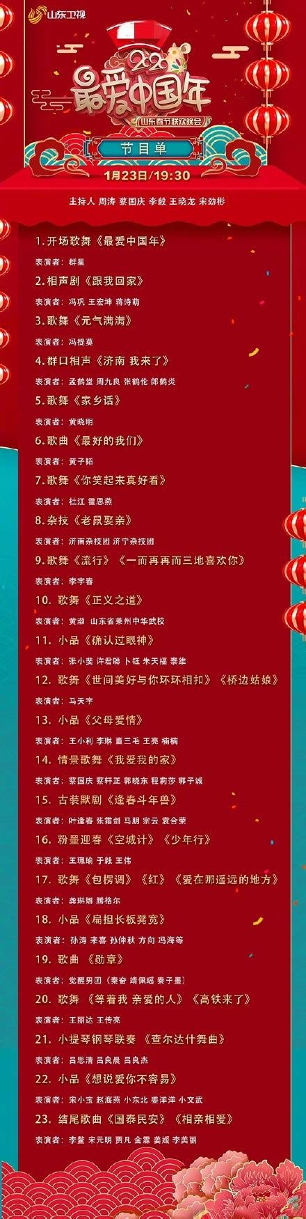 2020年山东卫视春晚节目单（图） 节目安排表完整版_综艺节目_海峡网