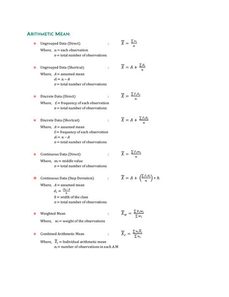 Stats Formulae - Measures of Central Tendency - ARITHMETIC MEAN ...