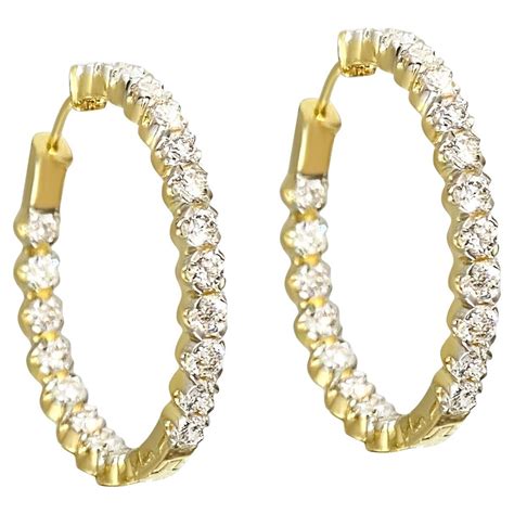 10K Yellow Gold 1.00 Carat Channel Set Diamond J-Hoop Earrings For Sale ...