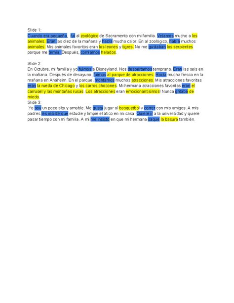 Spanish 3 Midterm Script - Slide 1: Cuando era pequeño, fui al ...