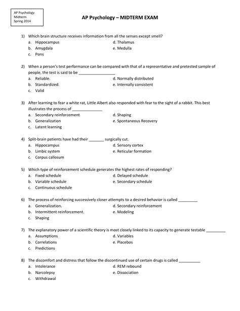 AP Psychology – MIDTERM EXAM