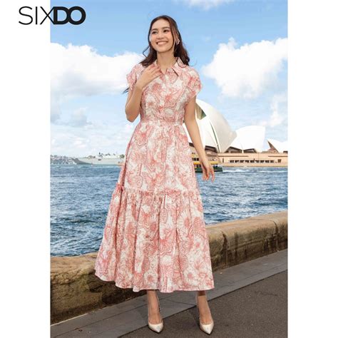 Đầm sơ mi linen hoa SIXDO (White Flower Shirtwaist Midi Linen Dress ...