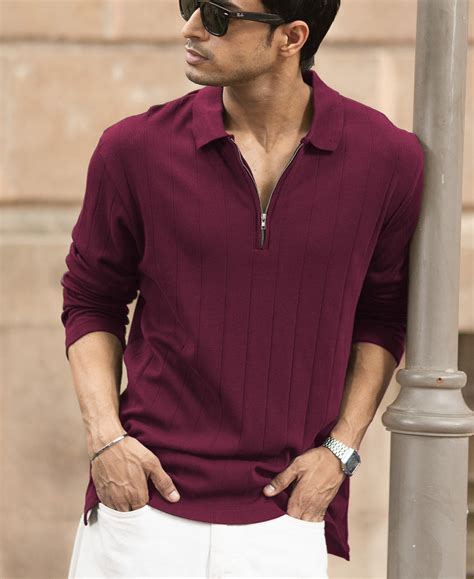 Wine Knitted Zipper Polo T-Shirt – Powerlook