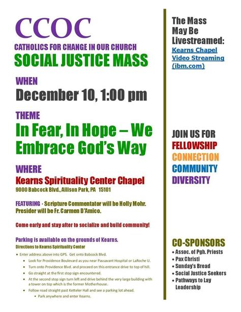 Social Justice Mass, Kearns Spirituality Center Chapel, 9000 Babcock ...