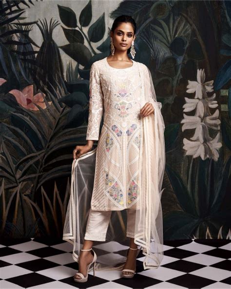 Buy Claudia Beige And Blue Kurta Kurta Set - Falguni Shane Peacock