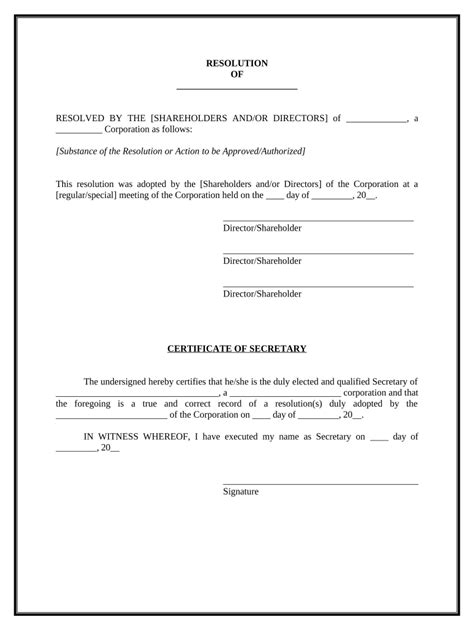 Corporate Resolution Form - Blank Fillable Template | Fill Out, Print ...