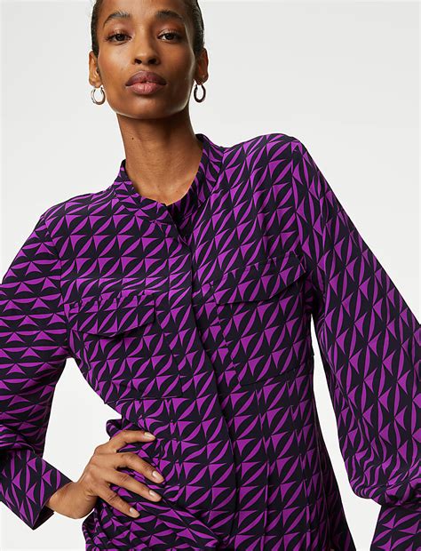 Buy Printed Funnel Neck Midi Shirt Dress at Marks & Spencer