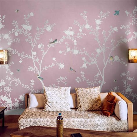 Pink Chinoiserie Wallpaper, Aura in the Garden Pink by Life n Colors