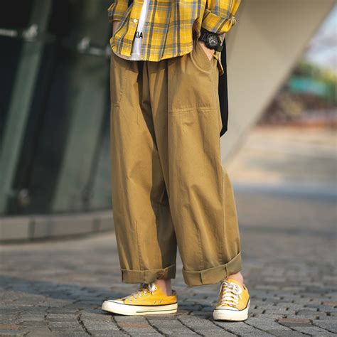 【新作】【送料無料】 Men ese Solid Straight Pants 2021 Spring Autumn Mens Loose ...