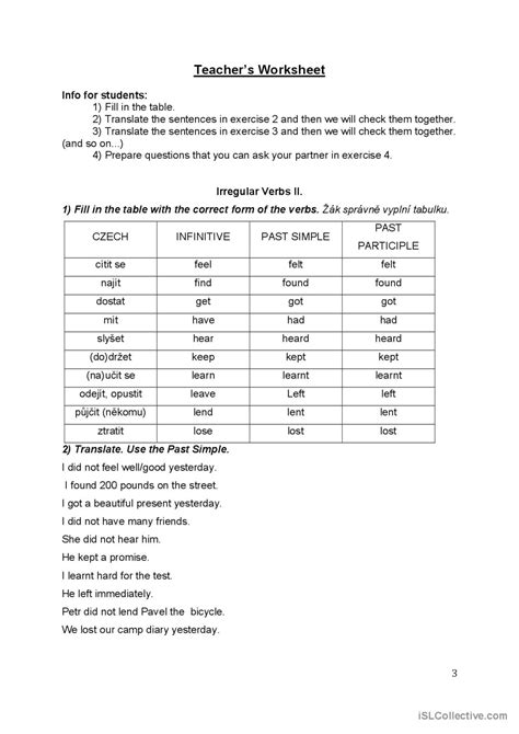 Czech x English - Irregular Verbs #…: Español ELE hojas de trabajo pdf ...