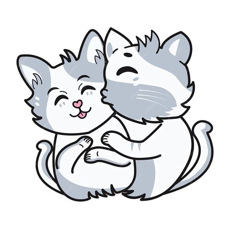 Premium Vector | Two cats love each other and kiss happily vector ...