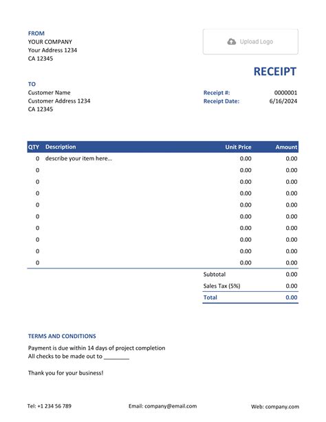 Free Excel Receipt Template | docelf.com