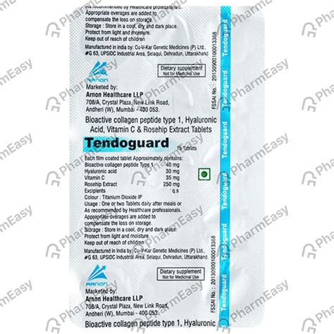 Buy Tendoguard Strip Of 15 Tablets Online at Flat 15% OFF | PharmEasy