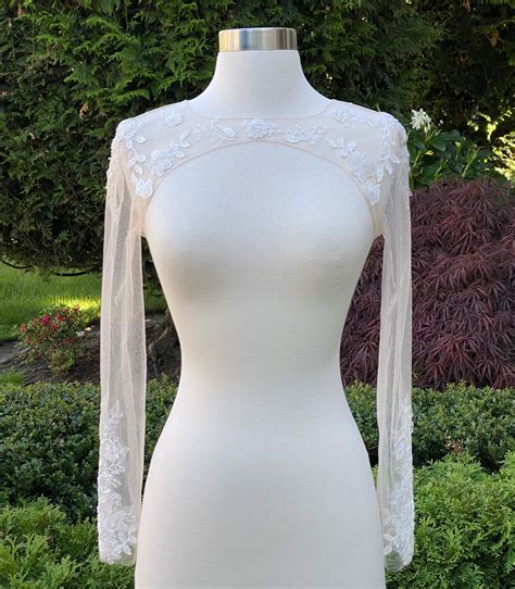 Wedding Dress Topper With Keyhole Back and Long Sleeves, Wedding Bolero, Lace Bolero, Wedding ...