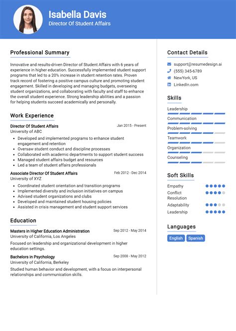 15 Director of Student Affairs Resume Examples And Templates for 2025 ...