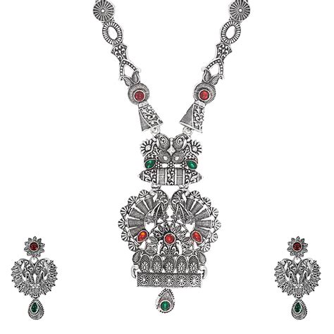 Shining Jewel Traditional Antique Silver Plated Temple Jewellery Desig