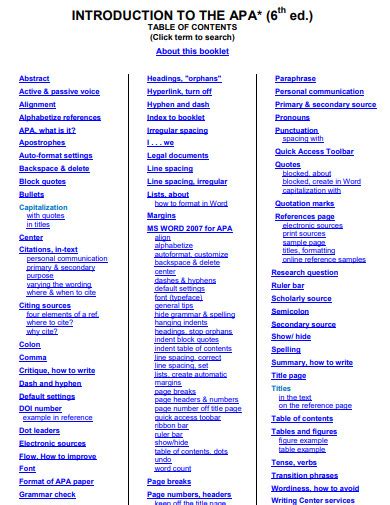APA Style Table of Contents Sample 的图像结果