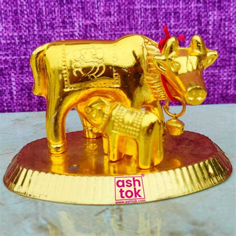Kamdhenu Cow for puja Room, Cow Calf Idol (Dia 4 Inches) – Ashtok