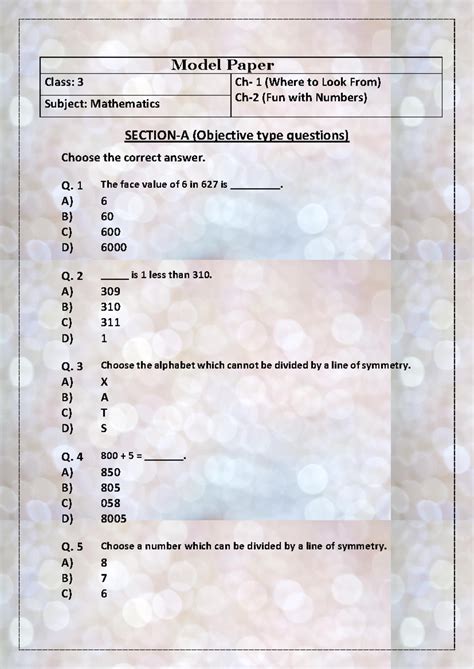 3-Mathematics-1 - Good - Model Paper Class: 3 Ch- 1 (Where to Look From ...