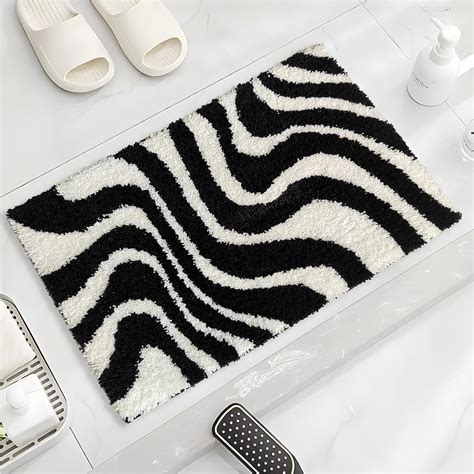 Amazon.com: Civkor Black and White Bathroom Rug, Microfiber Bath Mat ...