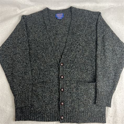 Pendleton Shetland 100% Wool Gray Cardigan Sweater Me… - Gem