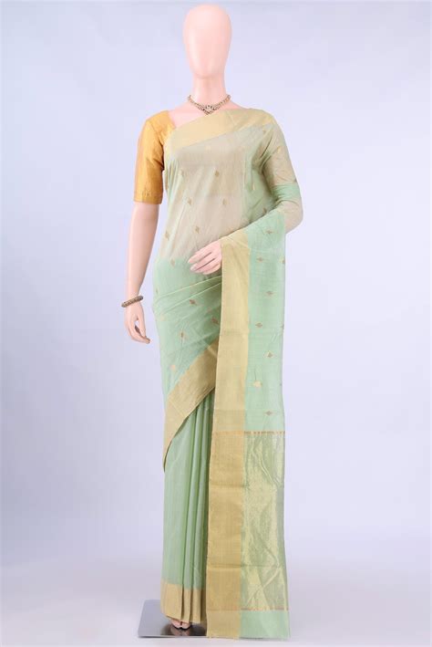 Sage Green Chanderi Silk Saree – Nalli Silk Sarees Pvt Ltd